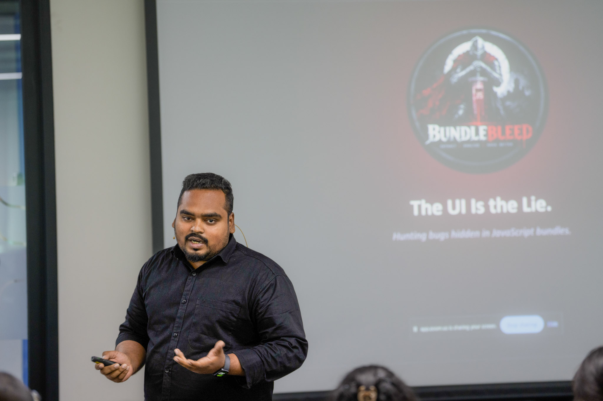 Shaik Arif Ali presenting "The UI Is the Lie" at null Hyderabad